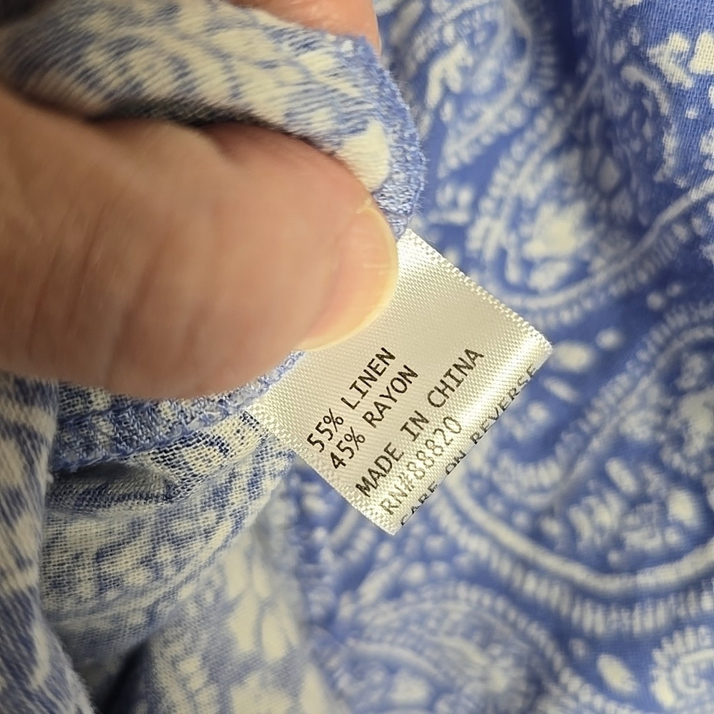 Carole Little Blue & White 3/4 Sleeve Linen Blend Embroidered Eyelet Shirt 1X - Picture 13 of 14
